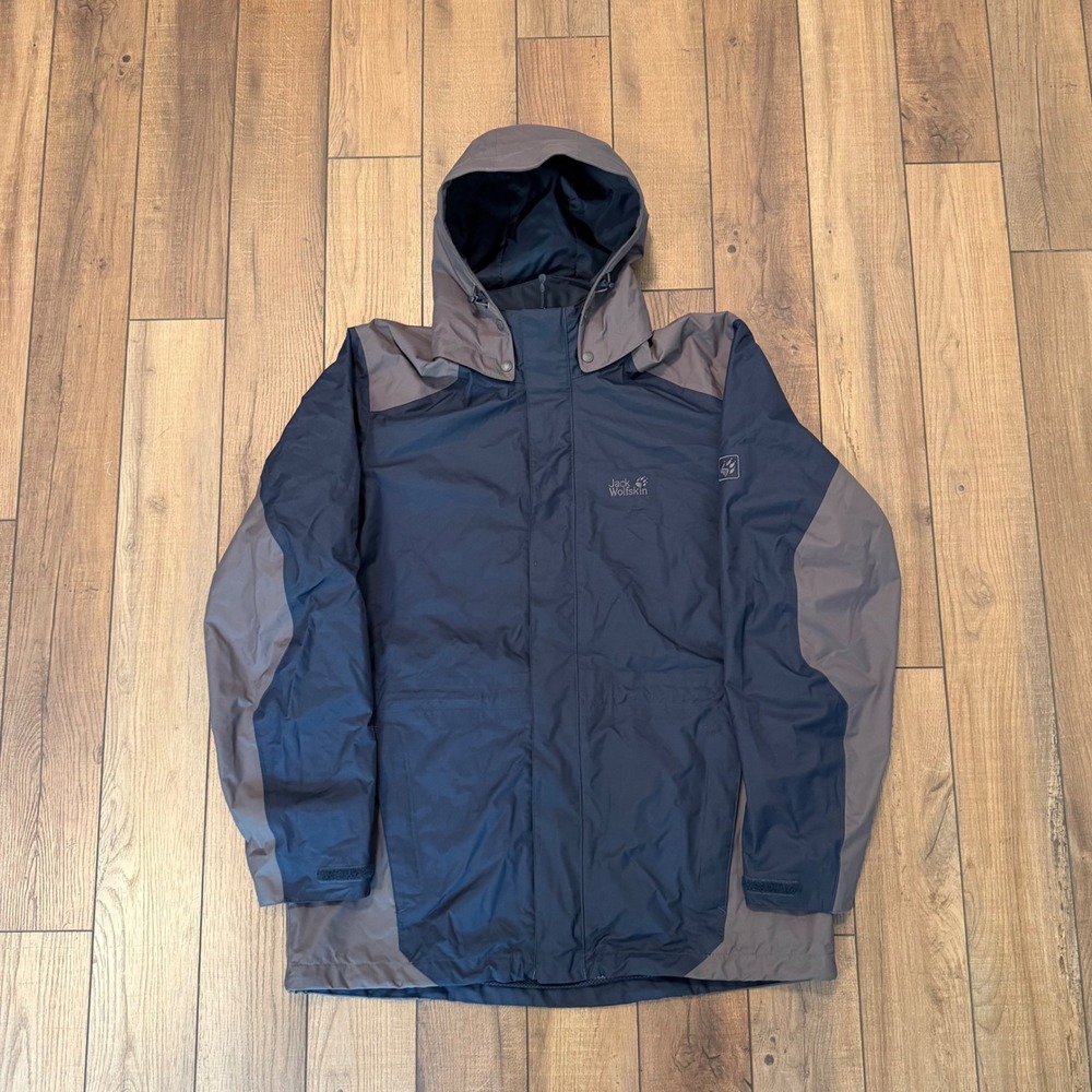 Jack Wolfskin Texapore Shell Jacket Mens XL Navy Blue Gray Hooded Rain Coat